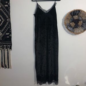 Zara Black Velvet Slip Midi Dress